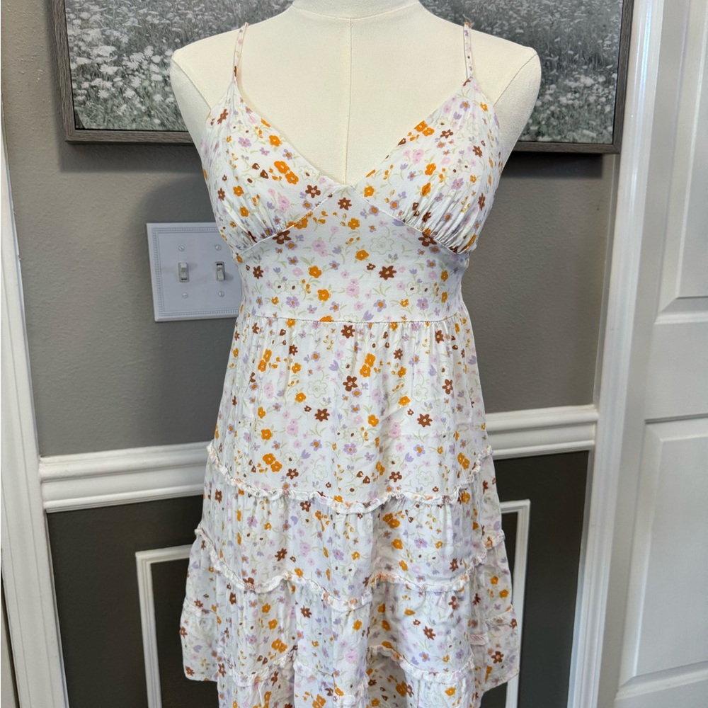 La Hearts Floral White and Orange Mini Dress